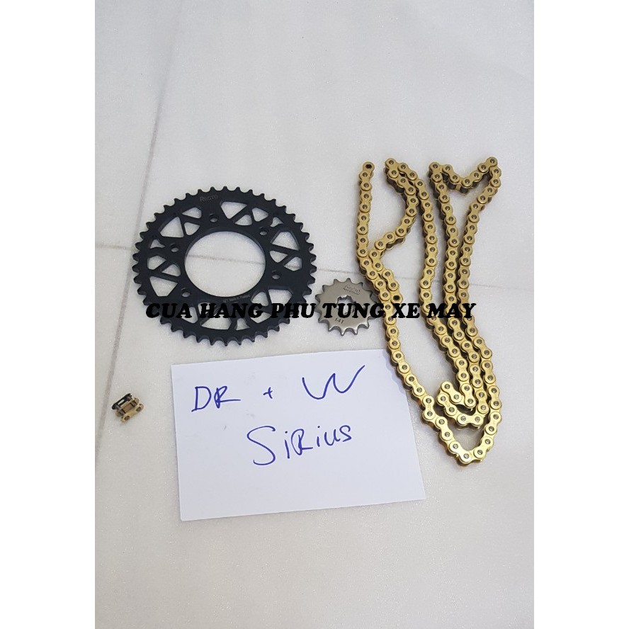 Trọn bộ sên nhông dĩa Recto xe Dream/ Wave/ Sirius ( sên vàng 9 li Mã Lai ) - Dĩa mẫu mới cao cấp