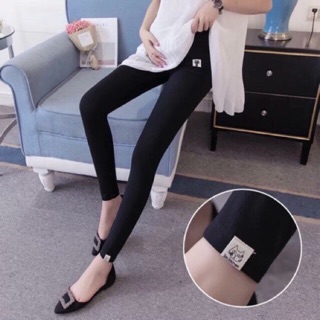 Quần legging bầu gắn logo mèo vải zip