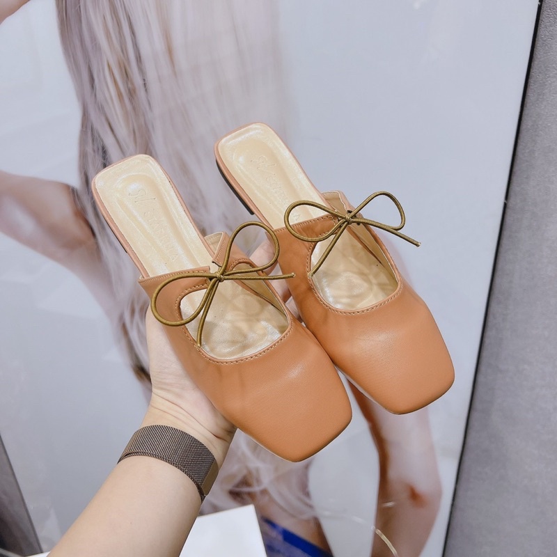 dép sục da nữ gắn nơ điệu đà