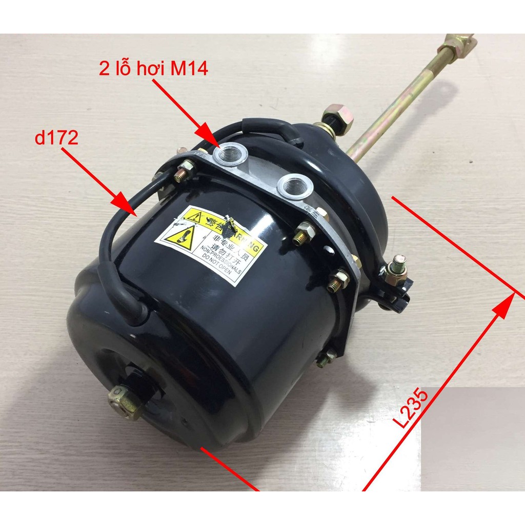Bầu phanh, bầu thắng hơi lốc kê, bầu búp sen thắng sau dùng cho xe Howo. Chân F16, tâm lỗ 120, 2 lỗ hơi M18