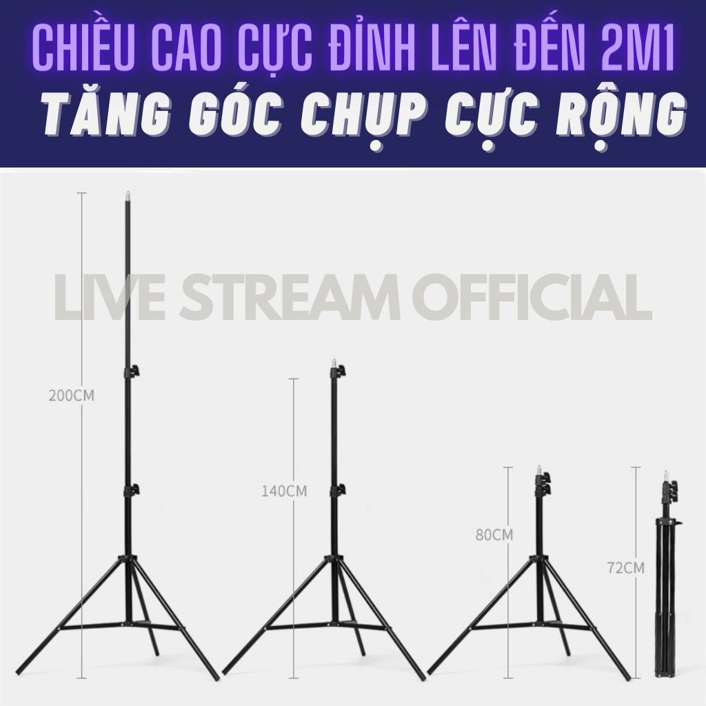 Giá đỡ điện thoại 3 chân - chân đèn livestream tặng kẹp giữ chắc chắn cố định chống rung lắc - Live Stream Official