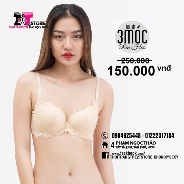 Áo Nâng Ngực Cotton 3 Móc Phối Ren (Da Nude)