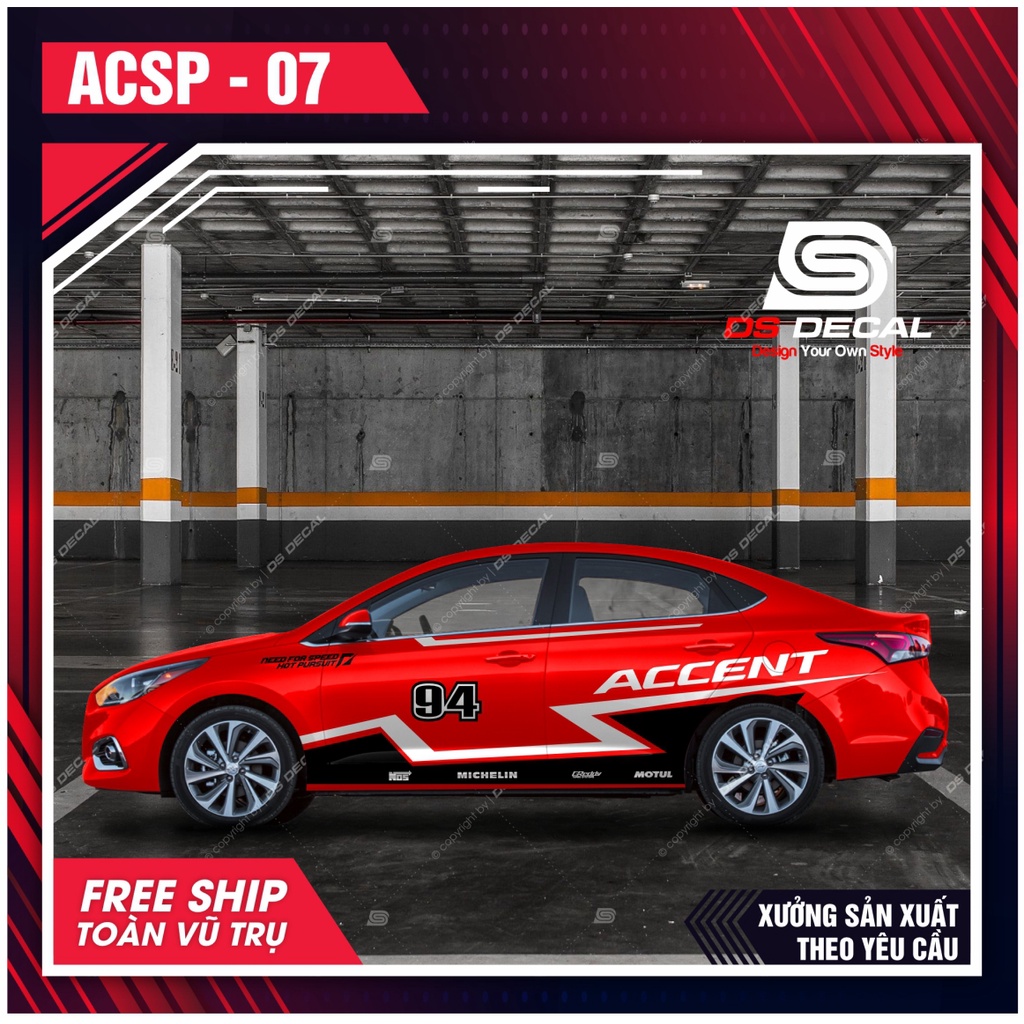 Tem dán xe ô tô Accent - 09, Sticker trang trí xe ô tô, decal dán xe ô tô PVC chống nước - DSDECAL