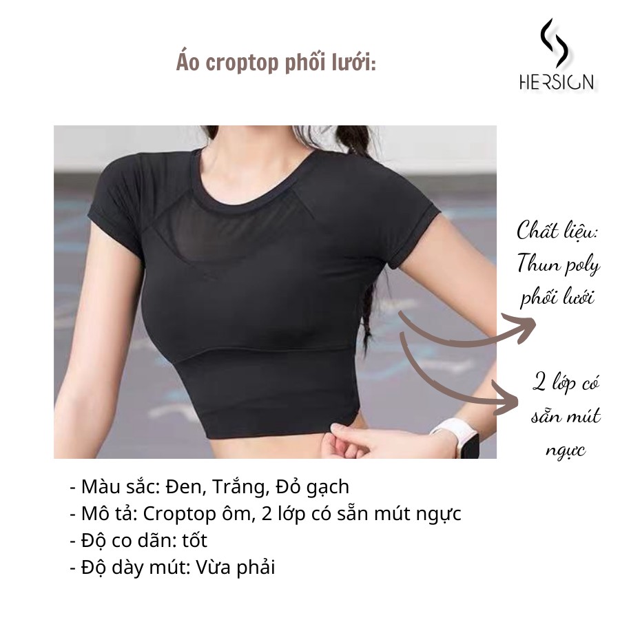 Đồ tập gym nữ Set tập GYM Áo croptop phối lưới Quần jogger nữ HERSIGN