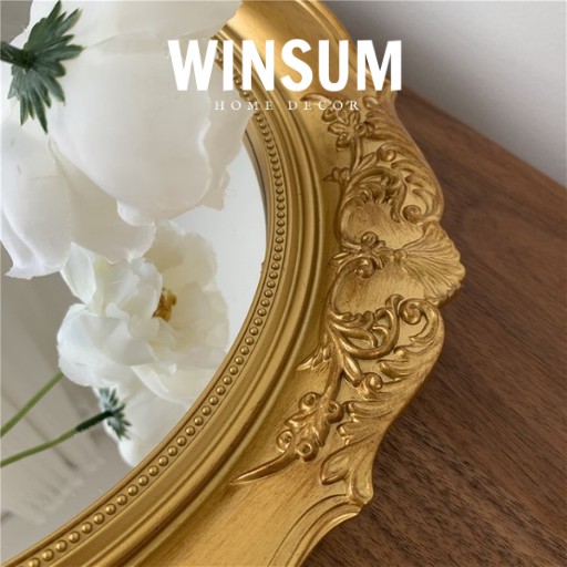 Gương vintage, gương trang điểm viền vàng hoa văn sang trọng phong cách tiểu thư - winsum.decor