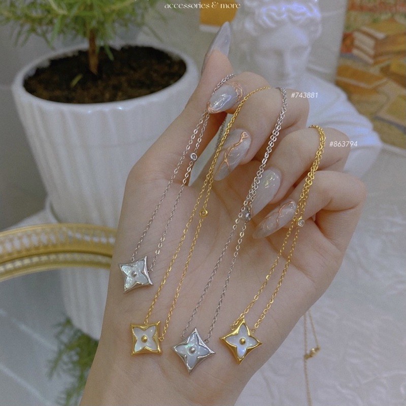 Dây chuyền/Vòng cổ titan hoa lv vuông ko đen