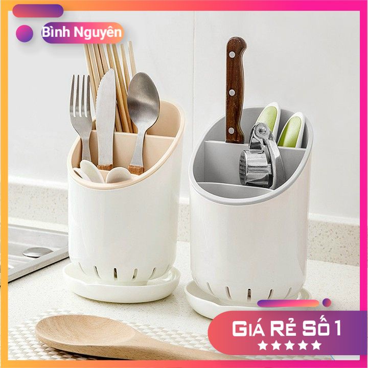 Ống Hộp Đựng Đũa Thìa Để Bàn Thông Minh, Ống Cắm Đũa Thìa Nhựa Có Khay Hứng Nước