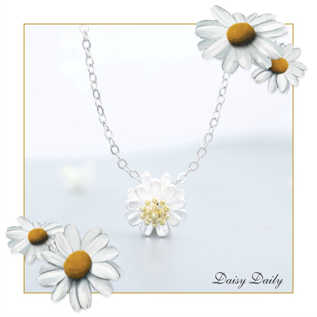 Vòng cổ mạ bạc 92.5 thiết kế mặt dây họa tiết cúc họa mi Daisy nữ tính