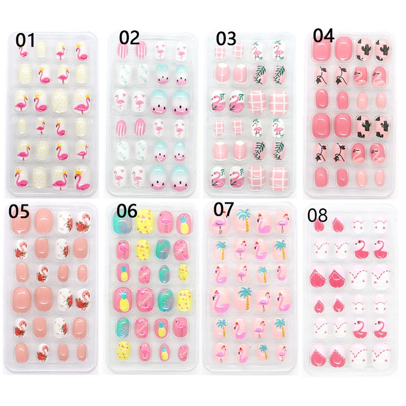Bộ 24 Móng Tay Giả Họa Tiết Hoạt Hình Dễ Thương Cho Bé