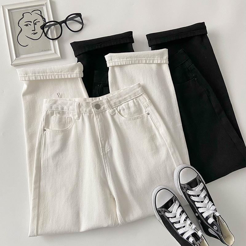 Quần Jean Lưng Cao Ống Suông Rộng Thời Trang Cho Nữ