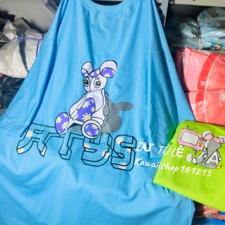 Áo thun nữ in con gấu oversize 3 màu neon tay lỡ form rộng cotton unisex DTL