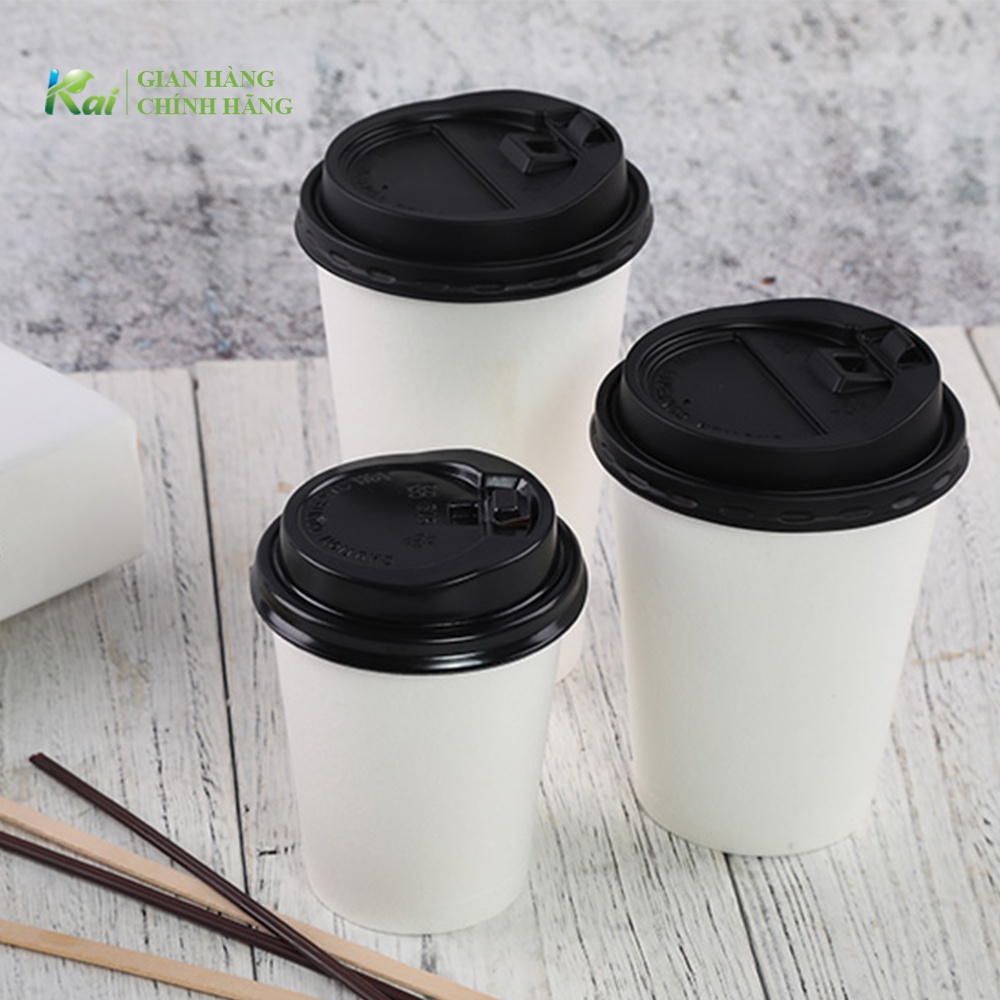 50 LY GIẤY KÈM NẮP ĐEN loại nút bật, chuyên dụng cho cafe nóng take away, size 250ml, 350 ml hoặc 480ml, GIÁ SỈ | BigBuy360 - bigbuy360.vn