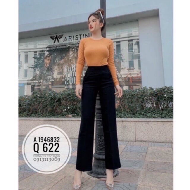 Quần ống suông rộng lưng cao cho người cao 1m65