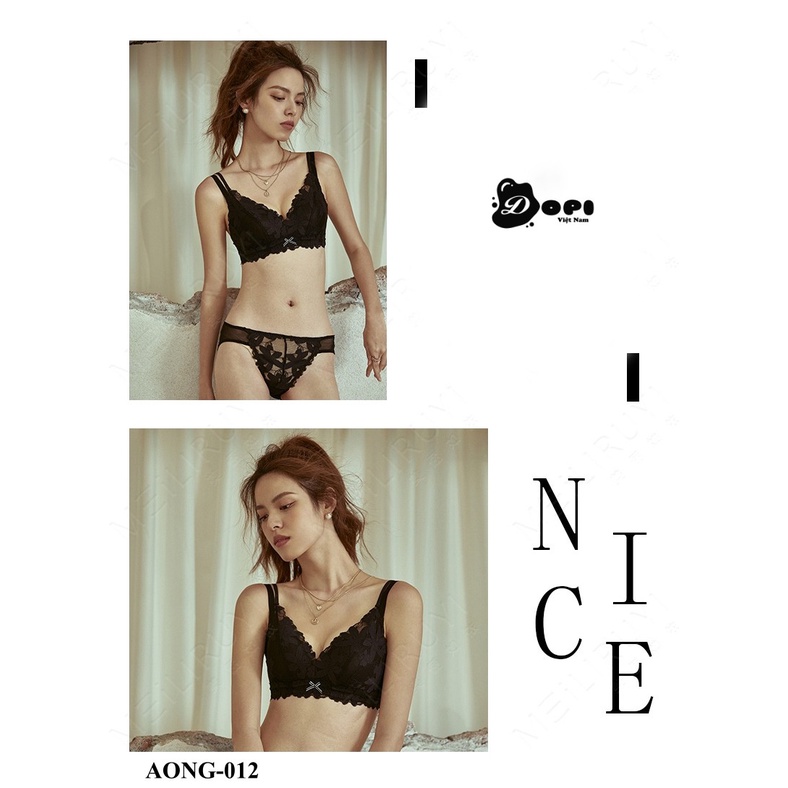 Bộ đồ lót áo ngực và quần lót nữ cao cấp AONG-012 không gọng phối ren