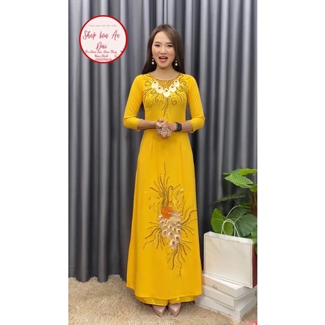 Áo dài truyền thống cho mẹ lên sui gia, áo dài thiết kế đính kết ren phối hợp pha lê cao cấp sang chảnh