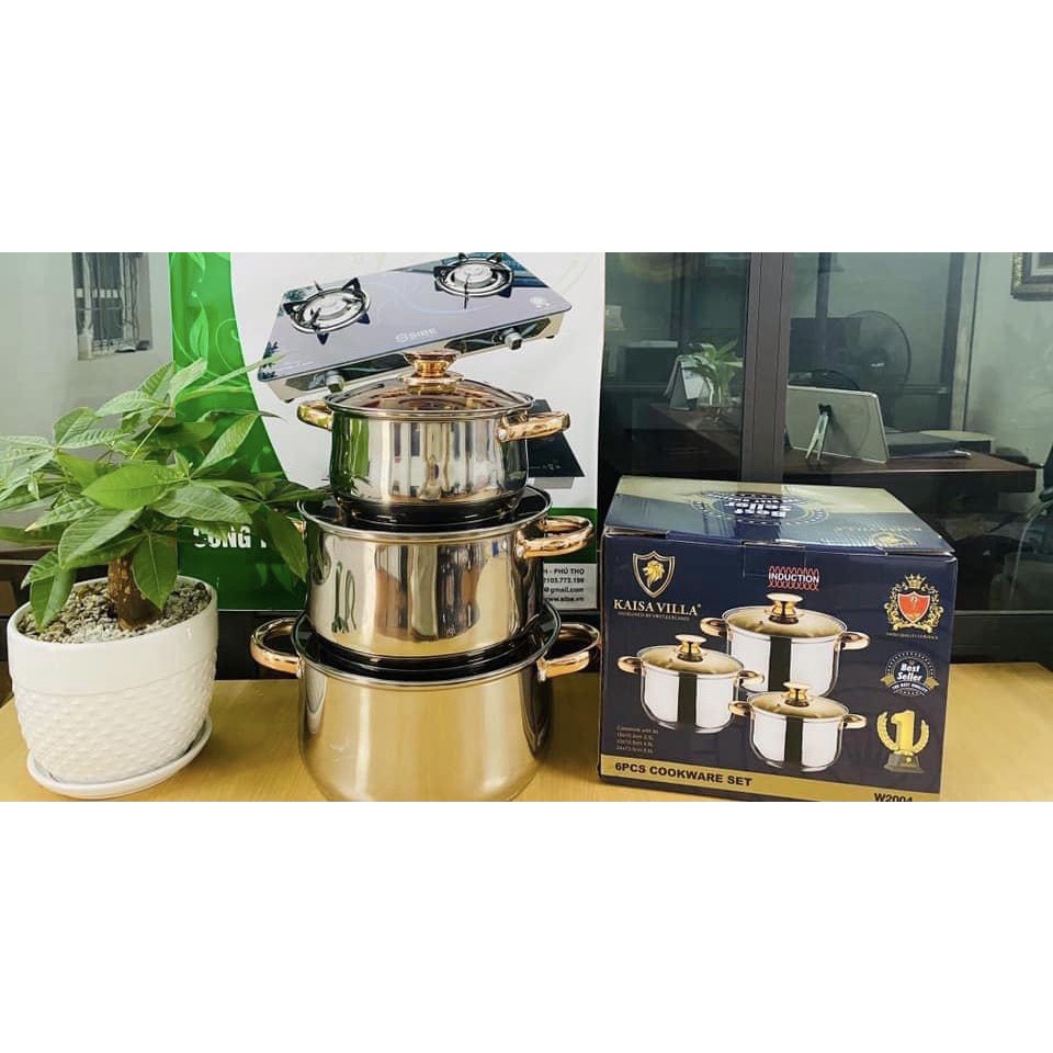Bộ Nồi Inox 3 Sản Phẩm 6 Chi Tiết Kaisa Villa (W2004)-- Gia Dụng Gia Đình