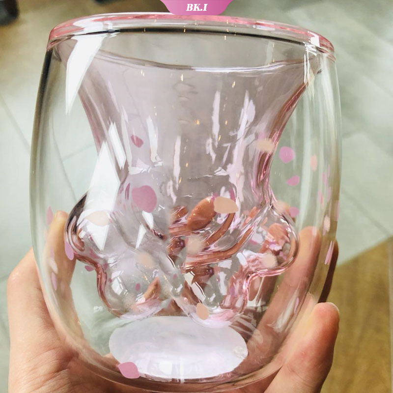 Cốc Nước Thủy Tinh Hình Bàn Chân Mèo Họa Tiết Ngôi Sao Dễ Thương