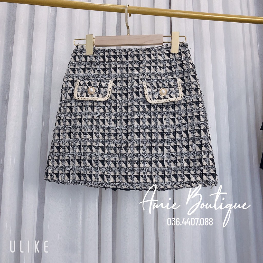Chân váy dạ kẻ ô cao cấp.Chân váy túi nắp viền ren khuy ngọc cực sang chảnh.