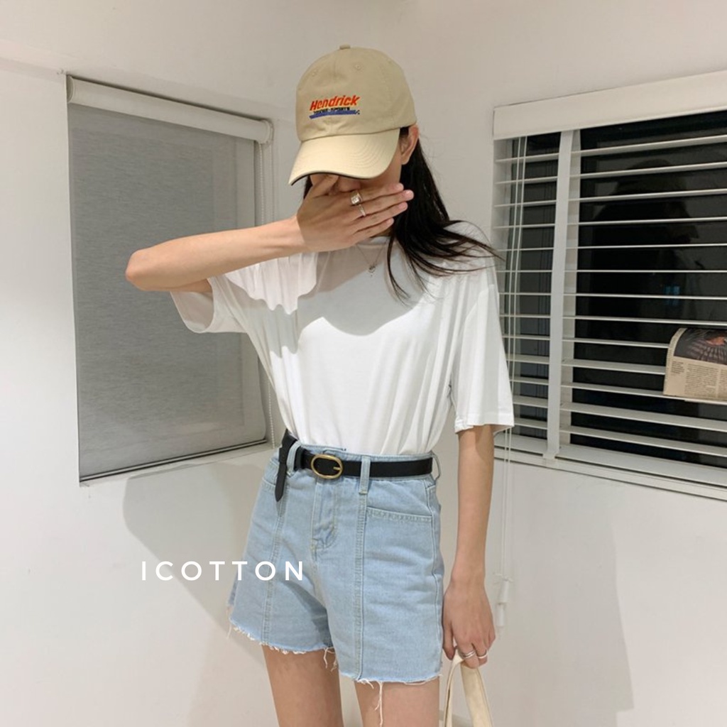 Áo thun form rộng tay lỡ ❤ICOTTON❤️ áo phông trơn trắng đen ghi 100% cotton cao cấp, kiểu dáng oversize, basic