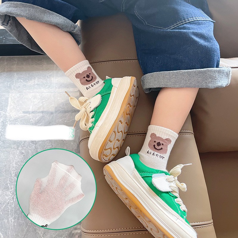 Set tất cổ cao bé trai bé gái hình gấu màu trắng 5 đôi phối hợp dày vừa