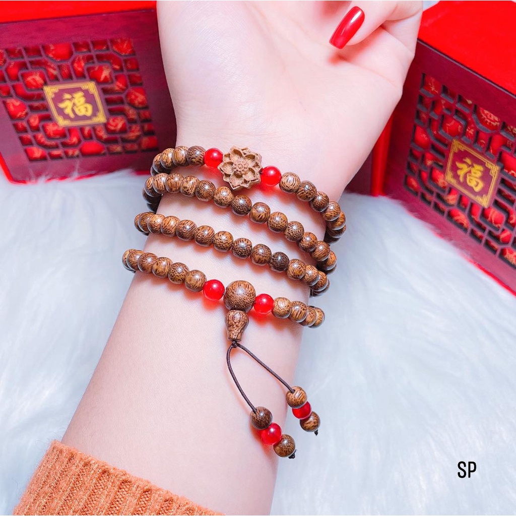VÒNG TAY TRẦM HƯƠNG HOA SEN ĐÁ PHONG THỦY 6MM