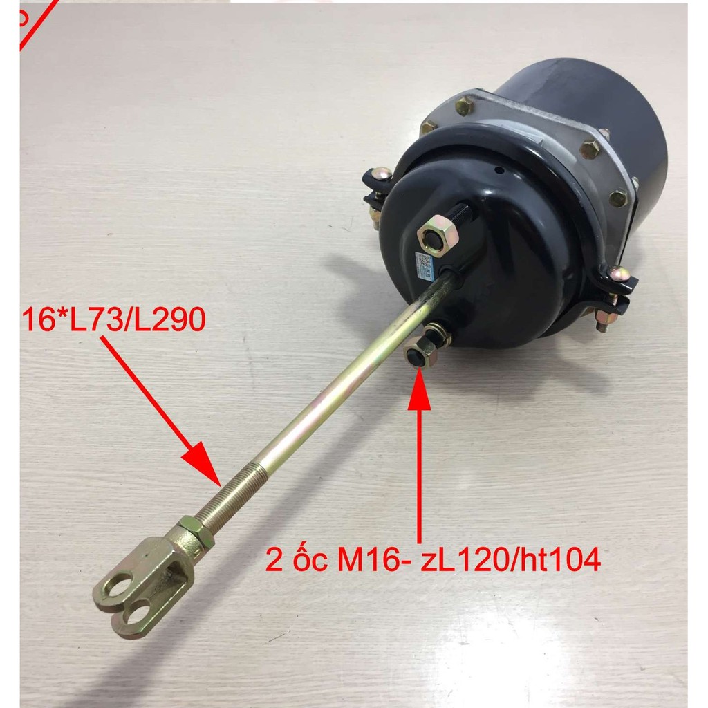 Bầu phanh, bầu thắng hơi lốc kê, bầu búp sen thắng sau dùng cho xe Howo. Chân F16, tâm lỗ 120, 2 lỗ hơi M18