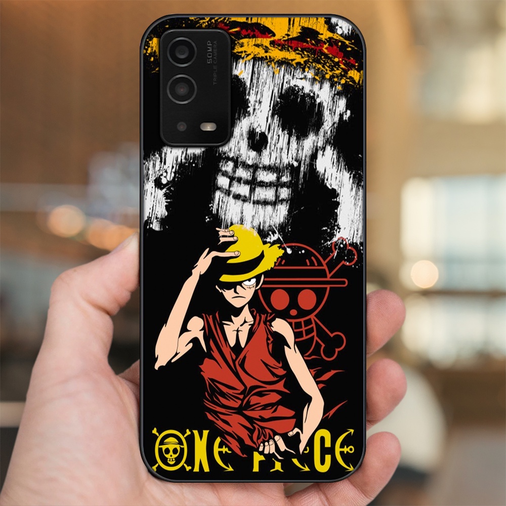 Ốp lưng Oppo A55 4G, A55 5G viền đen in hình Luffy One Piece