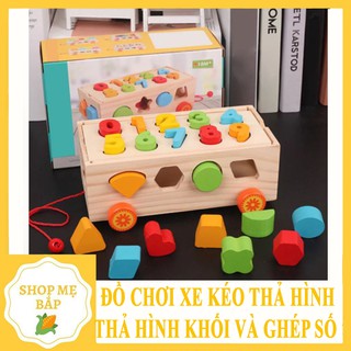 Đồ Chơi Xe Kéo Thả Hình ❤️FREESHIP❤️Đồ Chơi Gỗ Thông Minh Xe Kéo Thả Hình Khối Kết Hợp Ghép Số - DC20