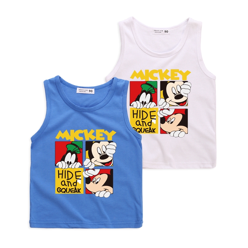 Áo Thun 100% Cotton Không Tay In Hình Chuột Mickey Cho Bé Trai