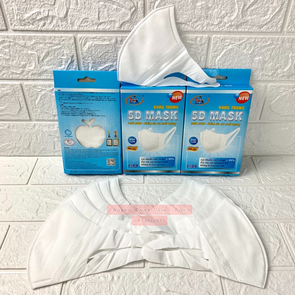 Khẩu Trang 5D FAMAPRO NAM ANH QUAI VẢI 3 Lớp Kháng Khuẩn 10 Cái/ Hộp