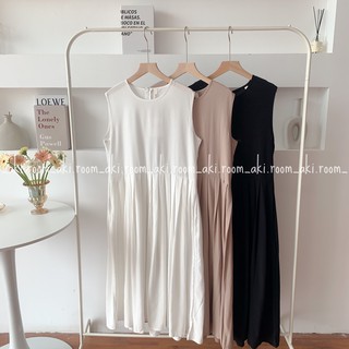 Váy ba lỗ dáng dài cổ tròn xếp ly