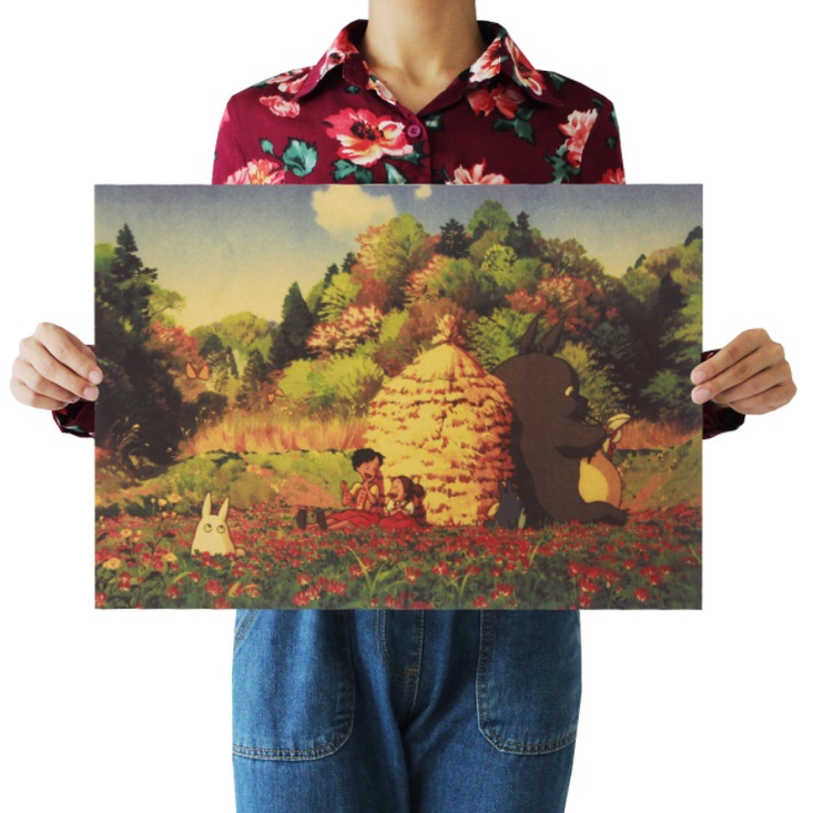 Tranh treo tường giấy kraft in họa tiết anime phong cách retro dành cho trang trí nhà cửa