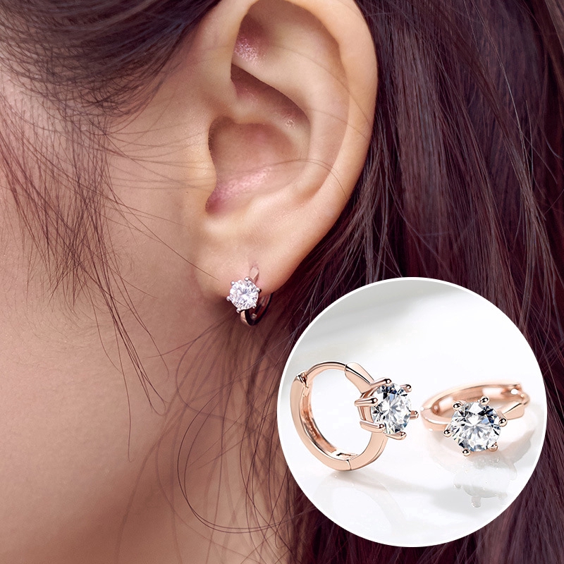 Khuyên tai bạc đính zircon tròn thời trang nữ Hàn Quốc