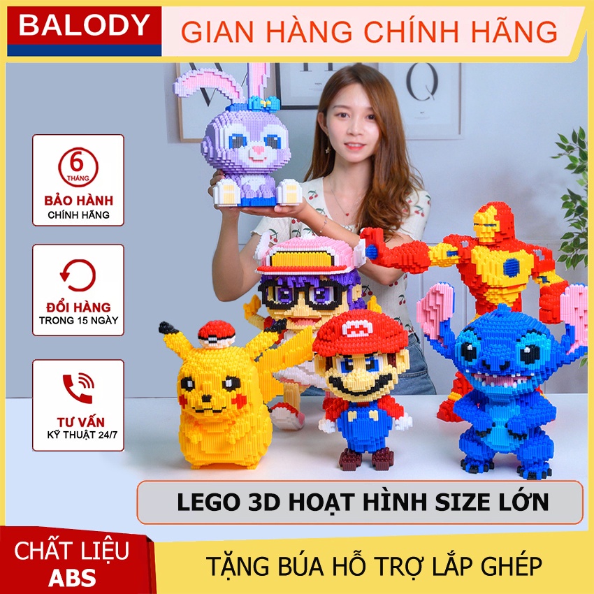 Lego 3D size 36cm mô hình lắp ráp Doremon, Ironmen, Người nhện, Luffy, Naruto, Pokemon, Pikachu, Stella BALODY