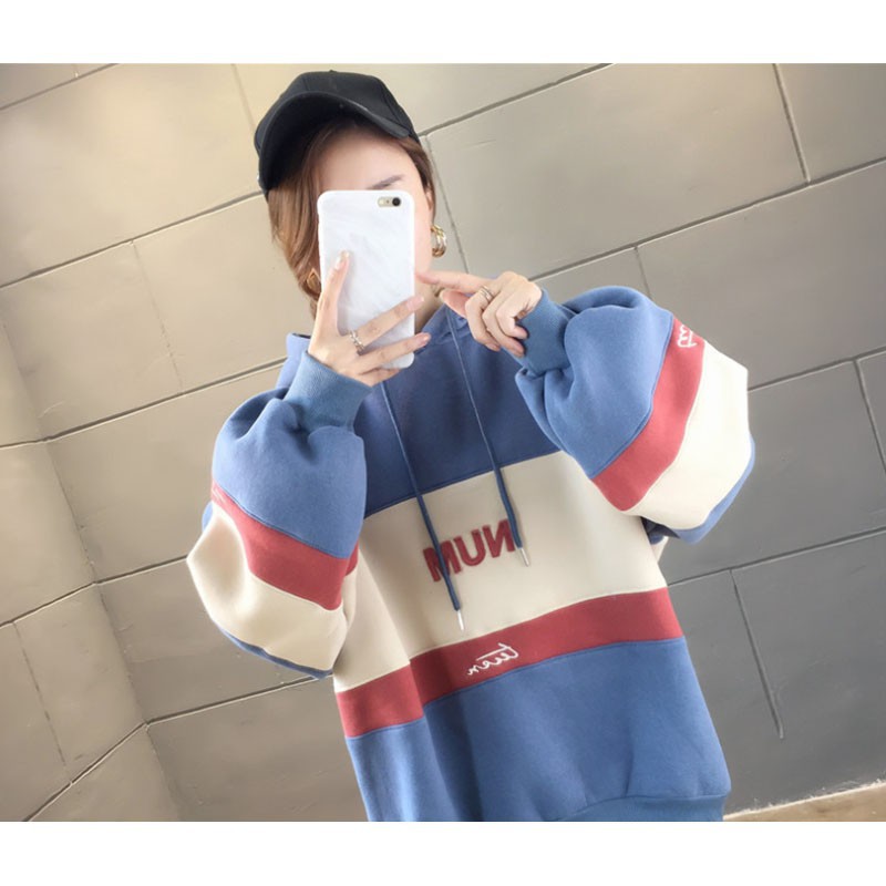 Áo hoodie phối lông dày giữ ấm dáng rộng size lớn  | BigBuy360 - bigbuy360.vn