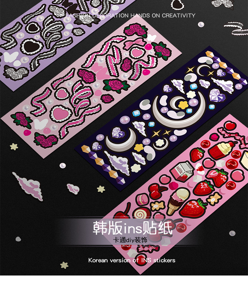 Korean Love Rose Stickers Black Ribbons Decorative Ribbons for iPad Stickers