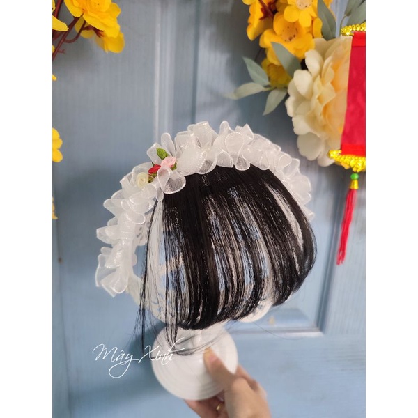 Băng đô cài tóc kèm mái đính hoa xinh cho bé