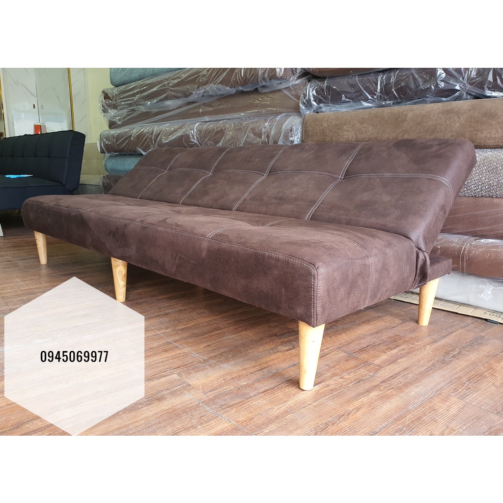 Sofa bed/ Sofa giường bọc da simili màu nâu đen sang trọng/ Sofa da lộn