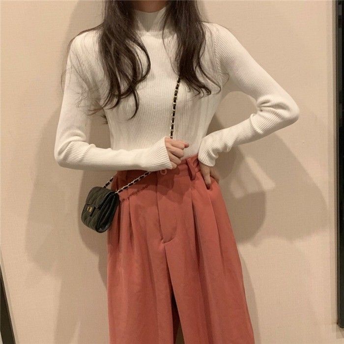 Áo dệt kim dài tay cổ cao thiết kế thời trang cho nữ