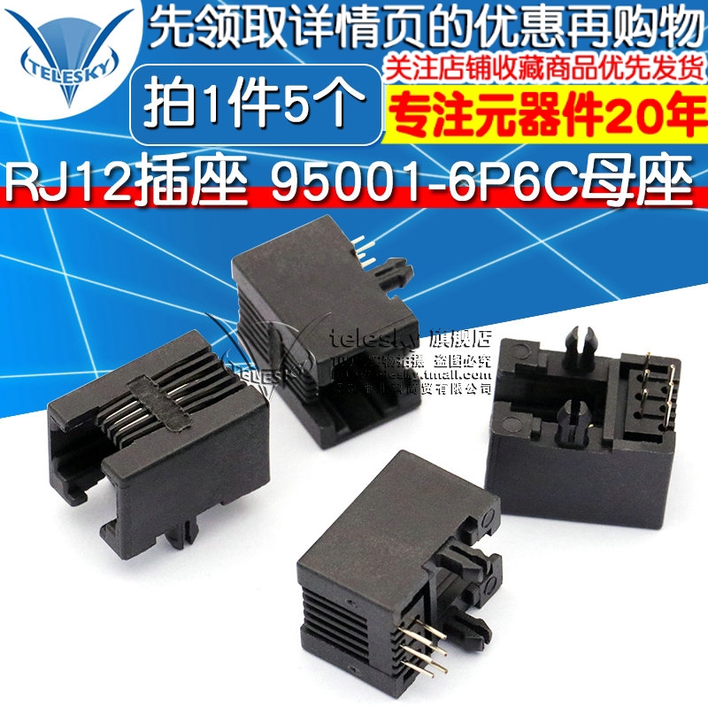 Ổ Cắm Điện Thoại Rj11 95001-6p6c Rj12 Rj12 90 Độ