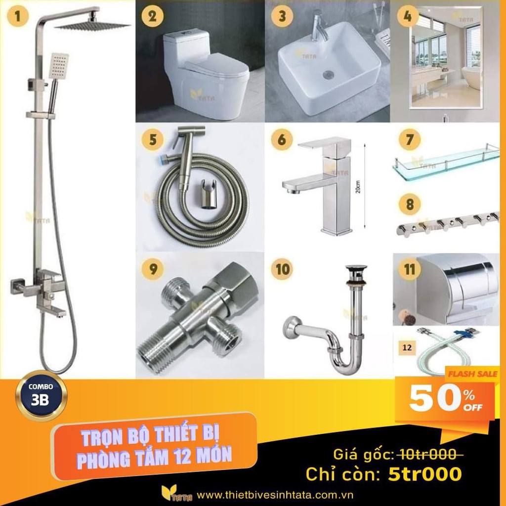 Combo Trọn Bộ Thiết Bị Phòng Tắm Cao Cấp 12 Món TaTa 06 [ Bảo hành 36 tháng ]