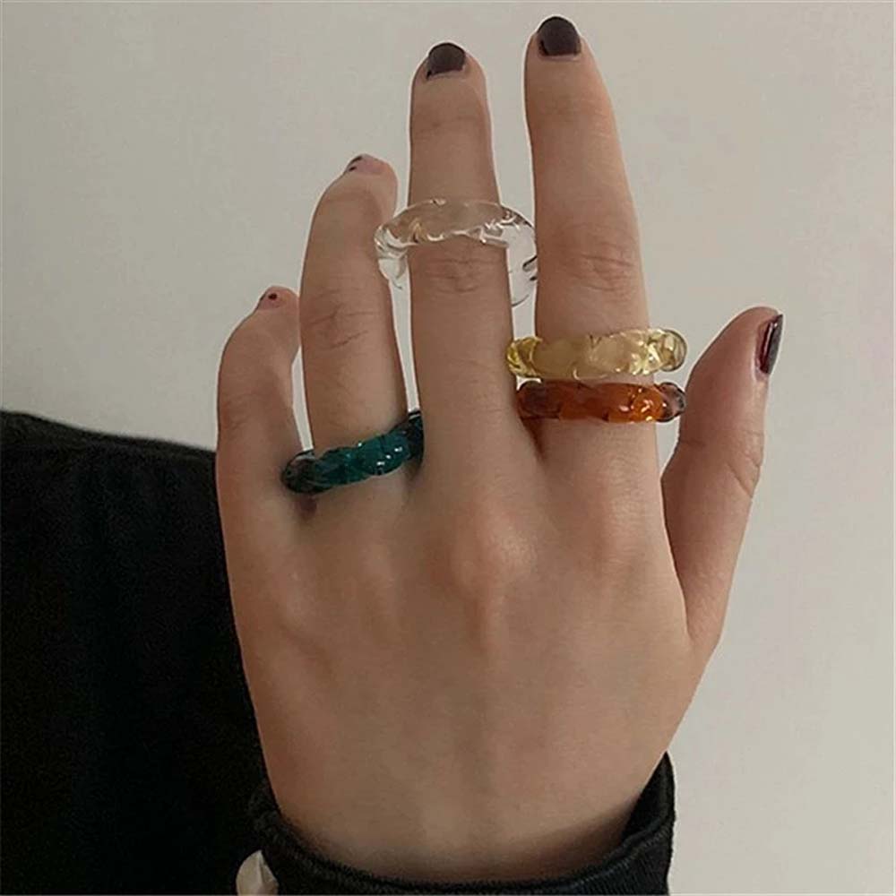 Nhẫn Acrylic Trong Suốt Nhiều Màu Sắc Phong Cách Hàn Quốc Cổ Điển Thời Trang