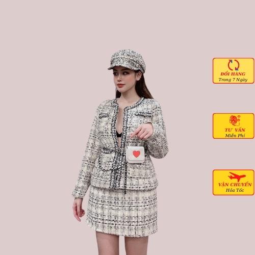 Set dạ tweed nữ áo khoác kèm chân váy dạ mùa đông ulzzang Hàn Quốc