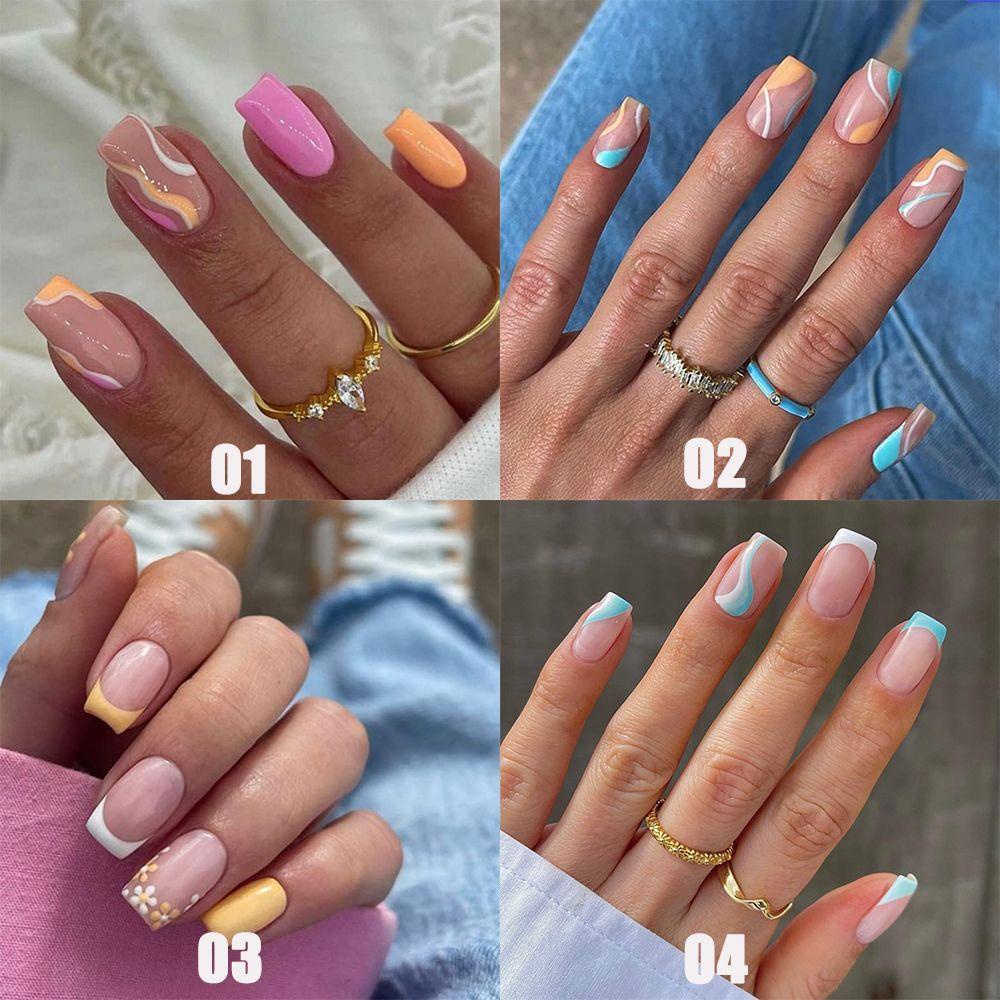 Bộ 24 Móng Tay Giả Che Phủ Toàn Diện Đầu Vuông Có Thể Tháo Rời