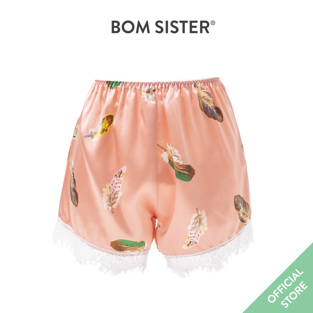 Quần đùi satin phối ren hoạ tiết dễ thương BOM SISTER QD257