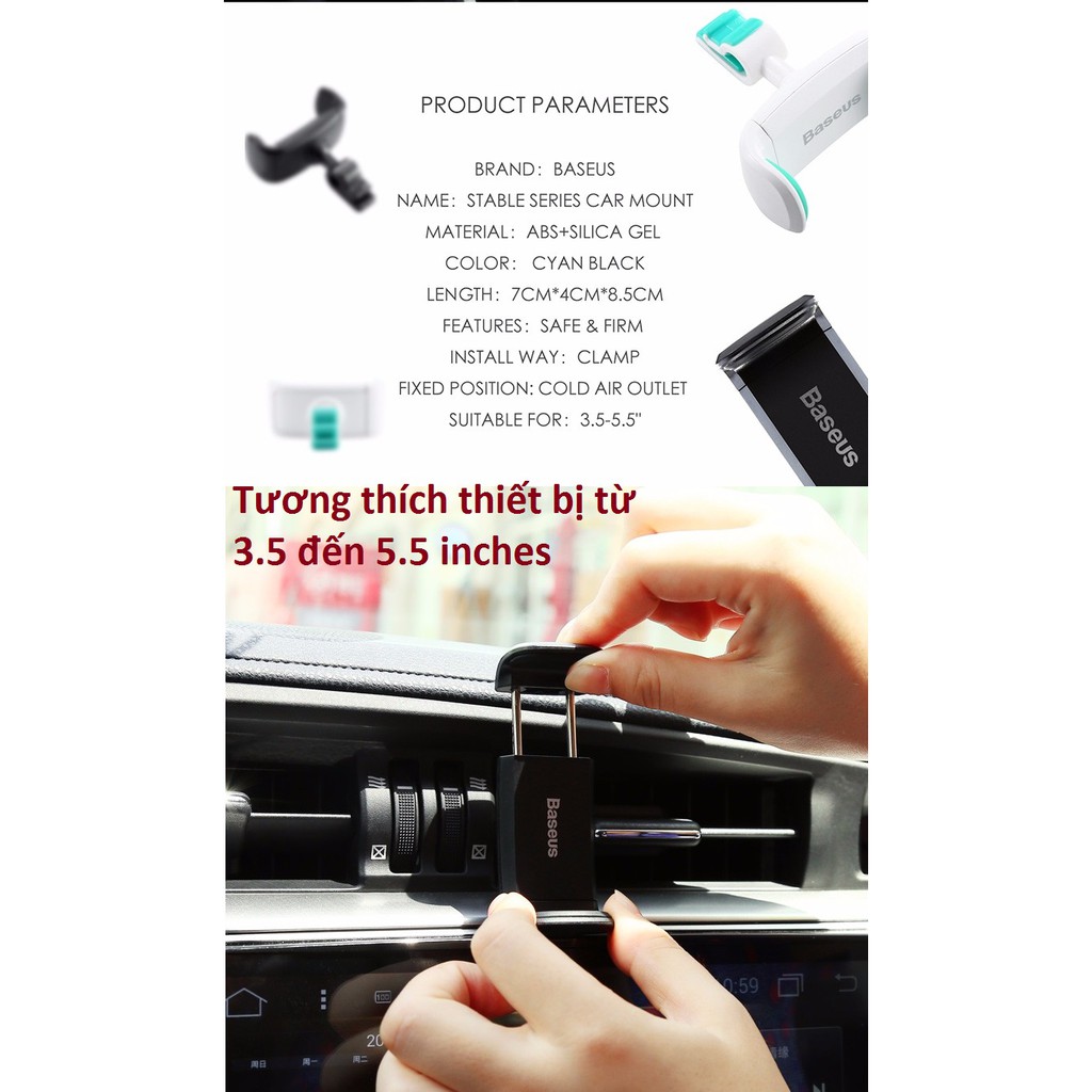 [Kẹp cửa gió] Giá đỡ điện thoại trên ô-tô nhỏ gọn Baseus Stable Series Car Mount Holder