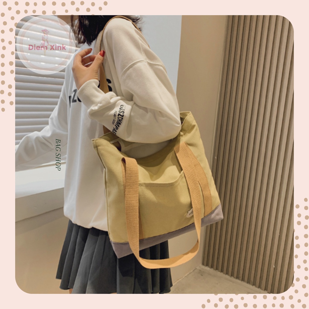 Túi Đeo Vai Vải Canvas Cỡ Lớn Phong Cách Ulzzang Năng Động Dành Cho Học Sinh Sinh Viên- Diễm Store- T97-13