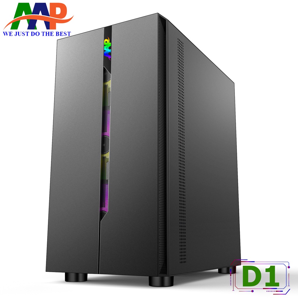 CASE AAP D1 Black/White GAMING Mặt trước dãy Led RGB (Hông Kính Cường Lực)