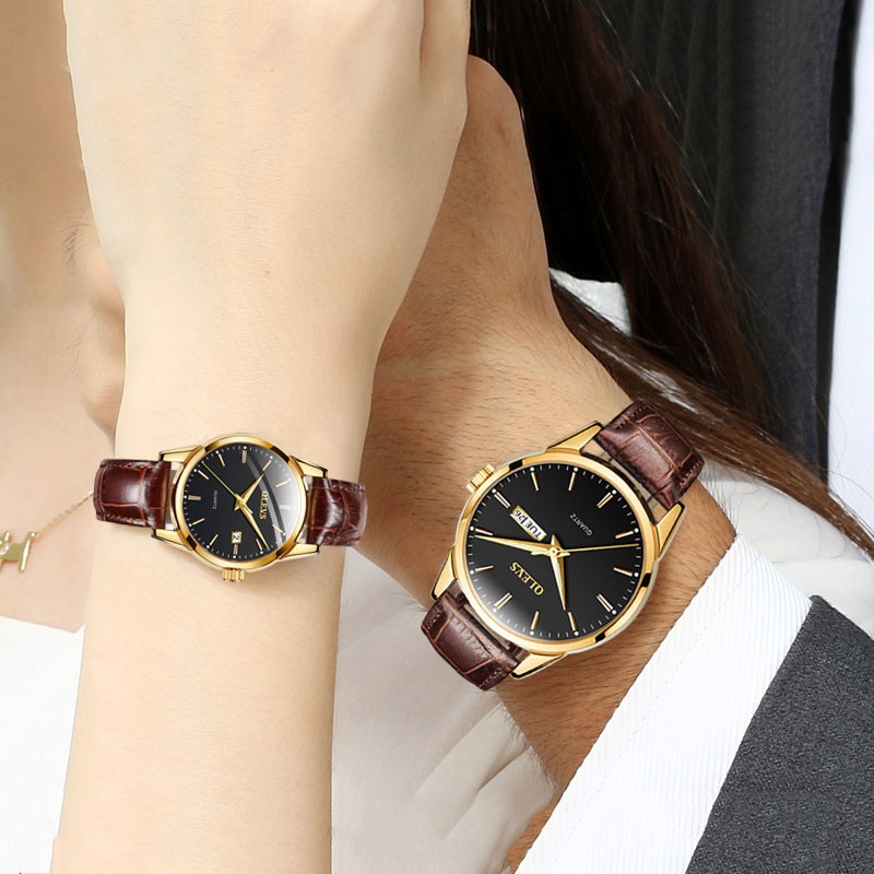 OLEVS 6898 Đồng Hồ Đôi Dây Da Chính Hãng Olevs, Kiểu Dáng Đẹp, Sang Trọng, Qùa Tặng Sang Trọng Cho Các Cặp Đôi