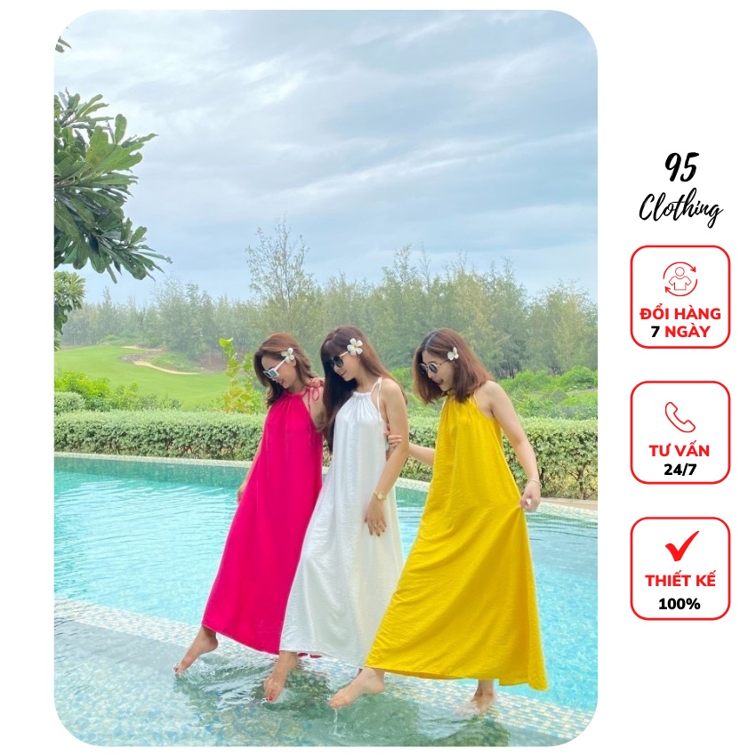[Hàng Loại 1] Đầm maxi cổ yếm buộc nơ xinh xắn | BigBuy360 - bigbuy360.vn